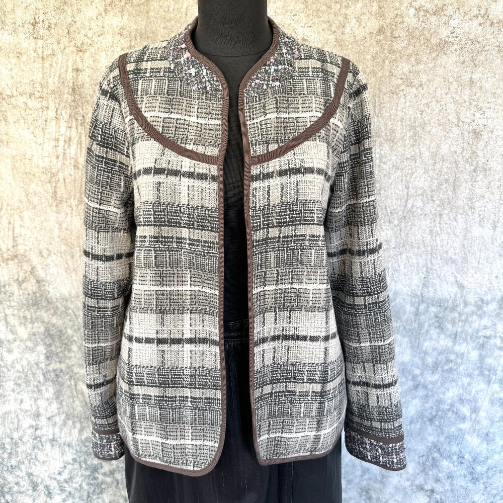 NWT Mystree Plaid Tweed Open Front Jacket - Small
